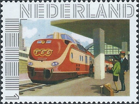 personalised stamp of The Netherlands with trains, trams, stations etc